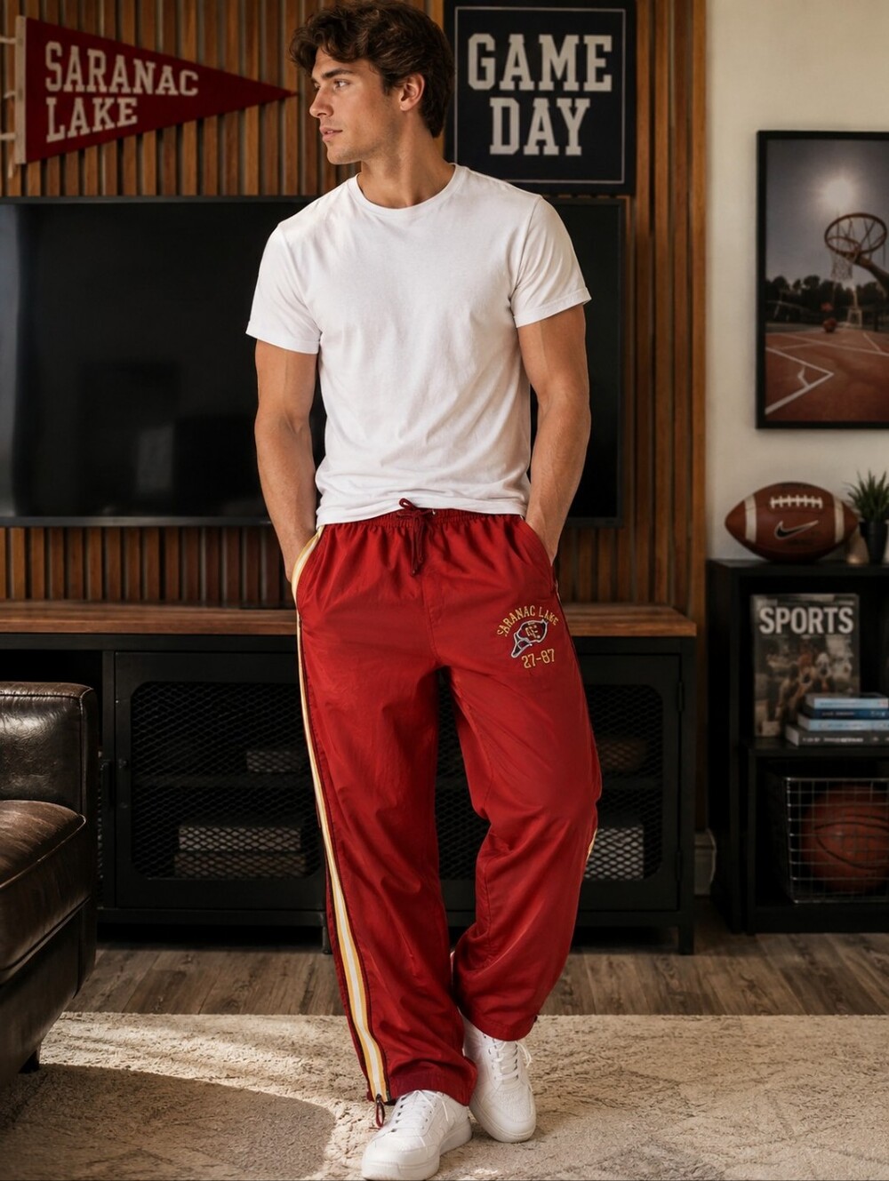 Abercrombie & Fitch Red Saranac Lake Track Pants Men's Medium M Drawstring Gym